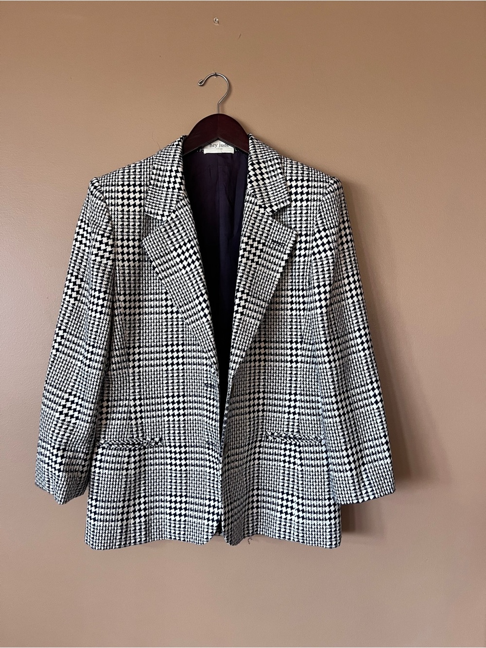 Classic Black & White Plaid Women's Silk Blazer